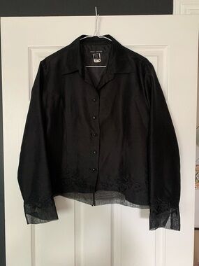 Rare Vintage Anne Carson Silk Black Lightweight Button-Up Blouse